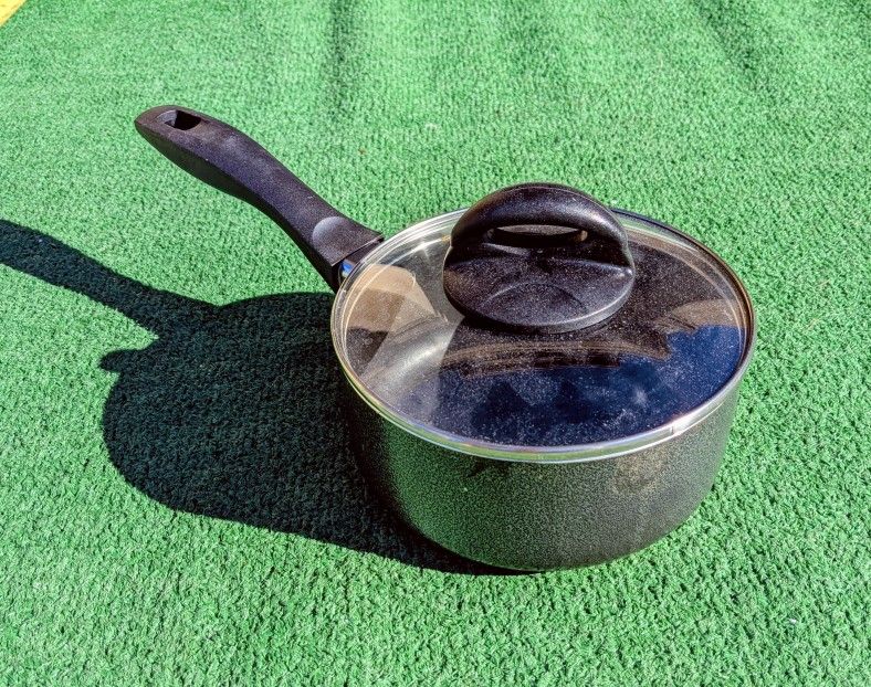 Oster Clairborned Anodized Covered w/Glass Lid Kitchen Cooking 1Qt Sauce Pan GUC