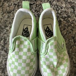 VANS Toddler Checker Board Green Size 7.5 Slip On Skate Shoes