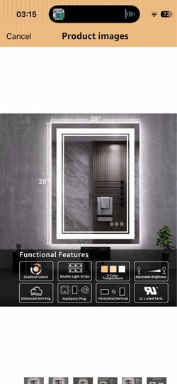 LED Mirror, 20x28 Inch Gradient Front and Backlit LED Bathroom Mirror, 3 Colors Dimmable CRI>90, IP54 Enhanced Anti-Fog Bathroom Mirror with Lights