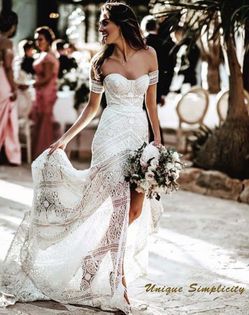 Mermaid Rustic Boho Beach Lace Wedding Dress