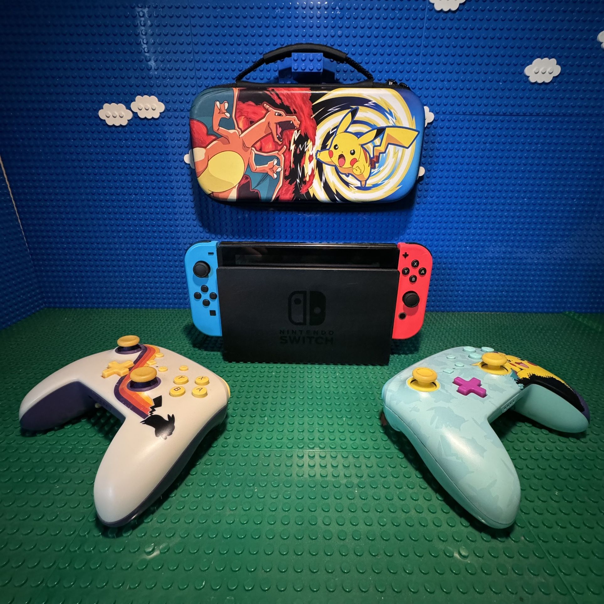 Nintendo Switch V1 Console W/ 2 Wireless Power A Pokémon Controllers & Charizard/ Pikachu Carrying Case