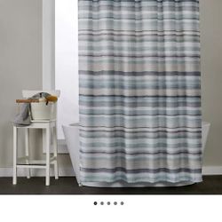 Navy Blue Gray Khaki Color Shower Curtain LIKE New