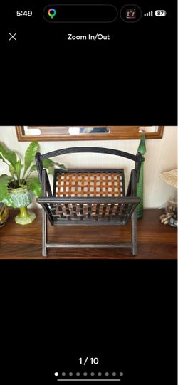 Vintage Mid Century Modern Bamboo, wood Folding Magazine Rack, Record Holder