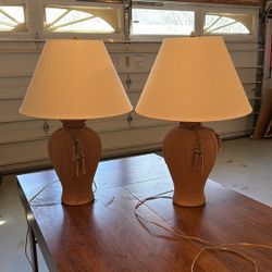 2 Beautiful Lamps Light Pink Base And White Top 