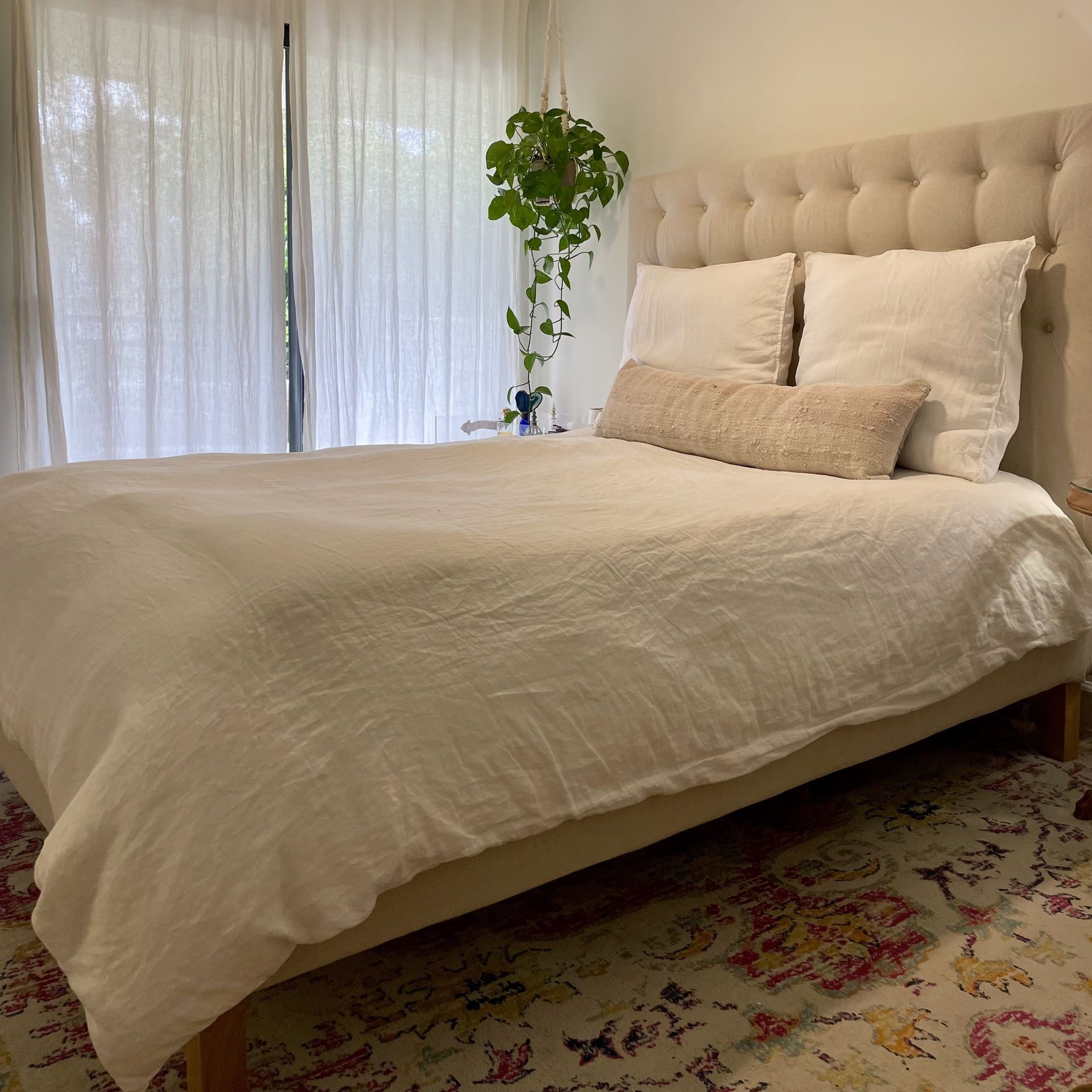 Ikea Kvalfjord Upholstered Platform Queen Bed Frame.
