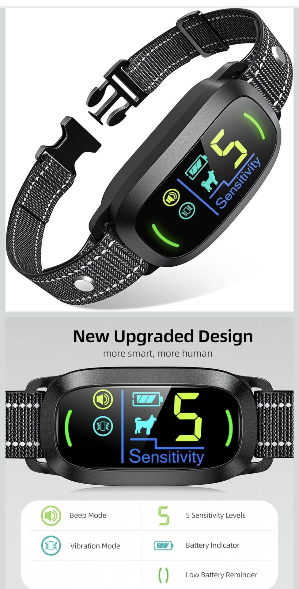 Dog Bark Collar for Large Medium Small Dogs, Rechargeable Smart Bark Collar, Anti Barking Training Collar with 5 Adjustable Sensitivity Beep Vibration