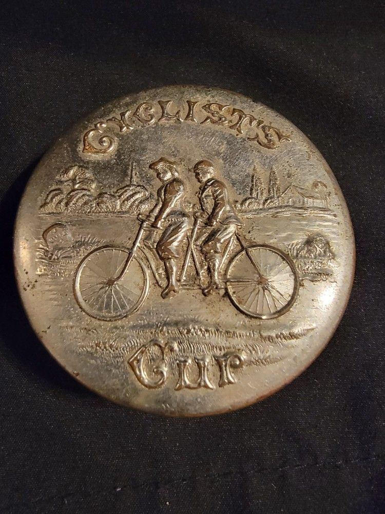 1897 Vintage Cyclist Silver Metal Cup/Embossed All Original