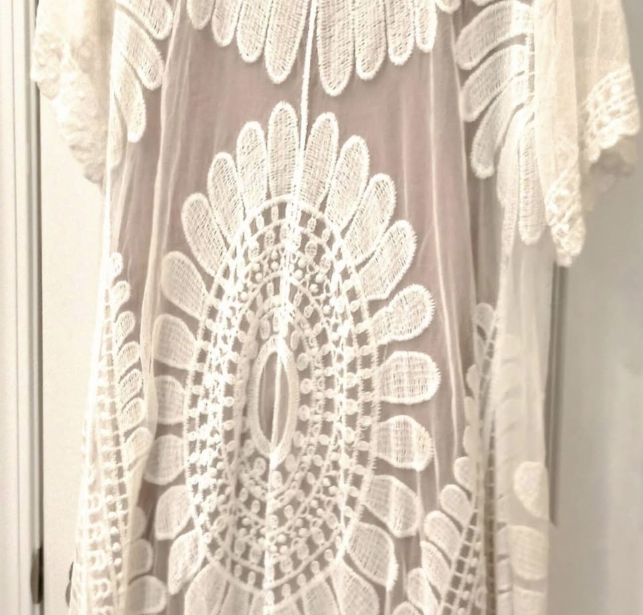 Rebellion Again, Women’s Small Ivory Lace Cover Up Boho Kimono