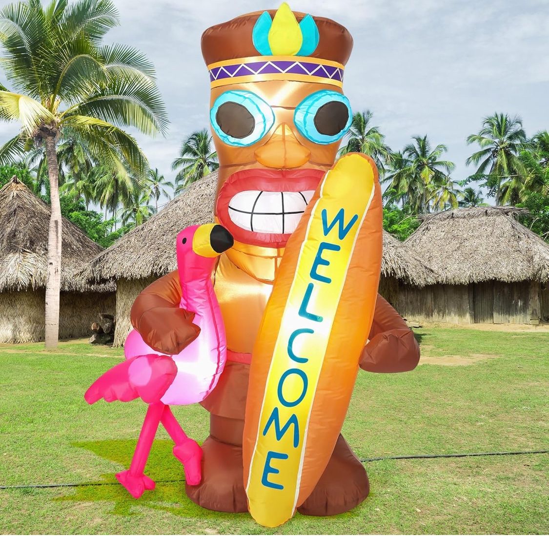 Shappy 5 Ft Inflatable Tiki Flamingo Surfboard Luau Hawaiian Party Decorations Summer Inflatables Outdoor Tiki Blow Up Beach Tropical Pool Surfing Par