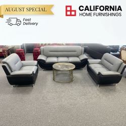White, Red, Black, Brown, Gray &Black Faux Leather 3-Piece Living Room Sofa Set