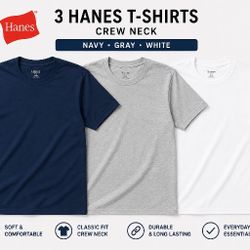 3 Hanes T-shirts 100% Cotton