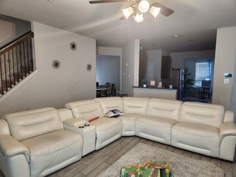 Cream Leather Sectional Recliner Sofa