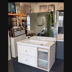 New 32" Black Or White Floating Bathroom Vanity w/ Sink & Medicine Cabinet