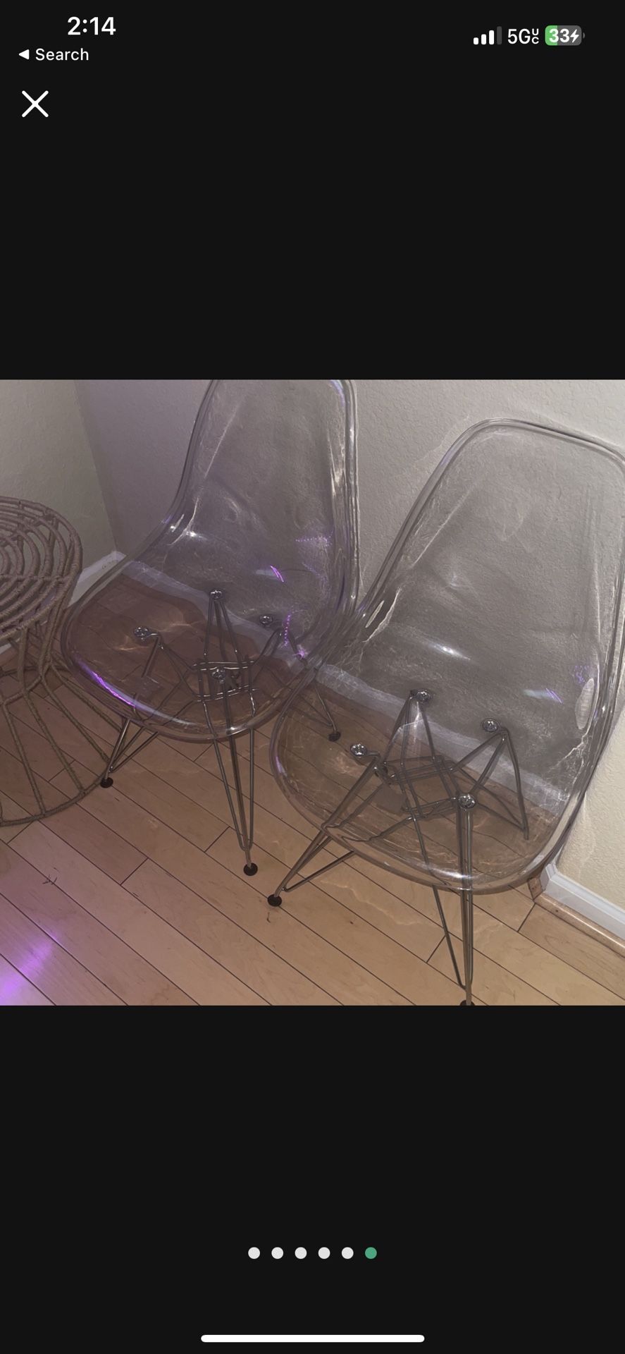 Set Of 2 Acrylic Clear Lucite Transparent Clear Dining Chairs