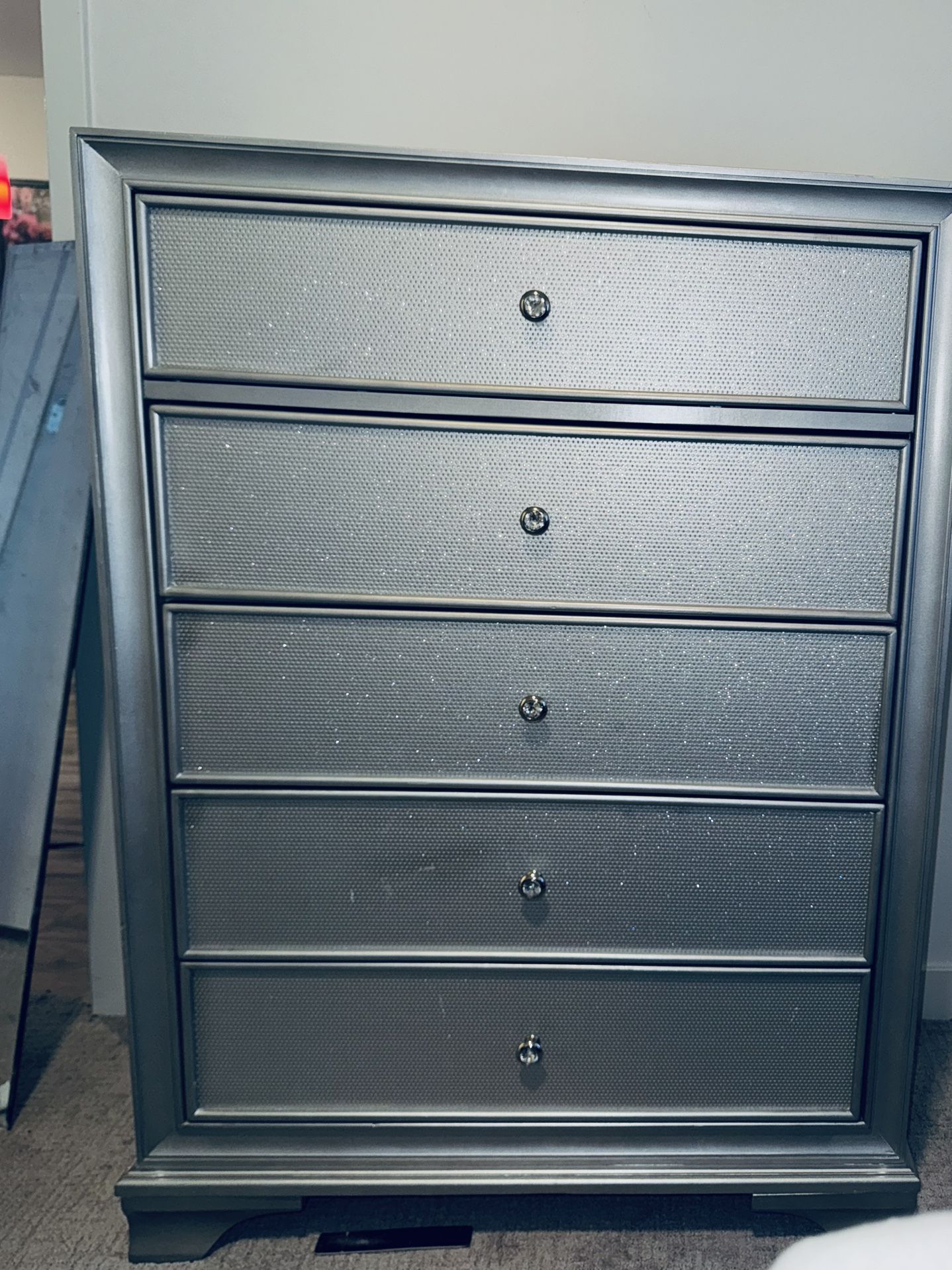 Gemma Sparkly Silver 5 Drawer Dresser.
