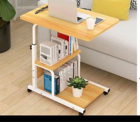Height - adjustable mobile laptop desk with storage, storage shelves & rolling wheels
