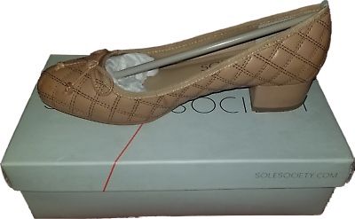 Sole Society Beige Leather Block Heel Quilted Shoes So-Lizette Different Sizes