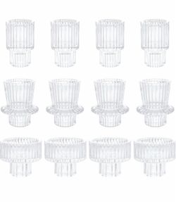 Glass Candlestick Holders Taper Candle Holders Bulk - Premium Multipurpose Tealight Candle Holders for Table Centerpieces, Wedding, Party, Festival, D