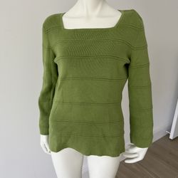 Vintage Geoffrey Beene Green Square Neck Sweater Size Med