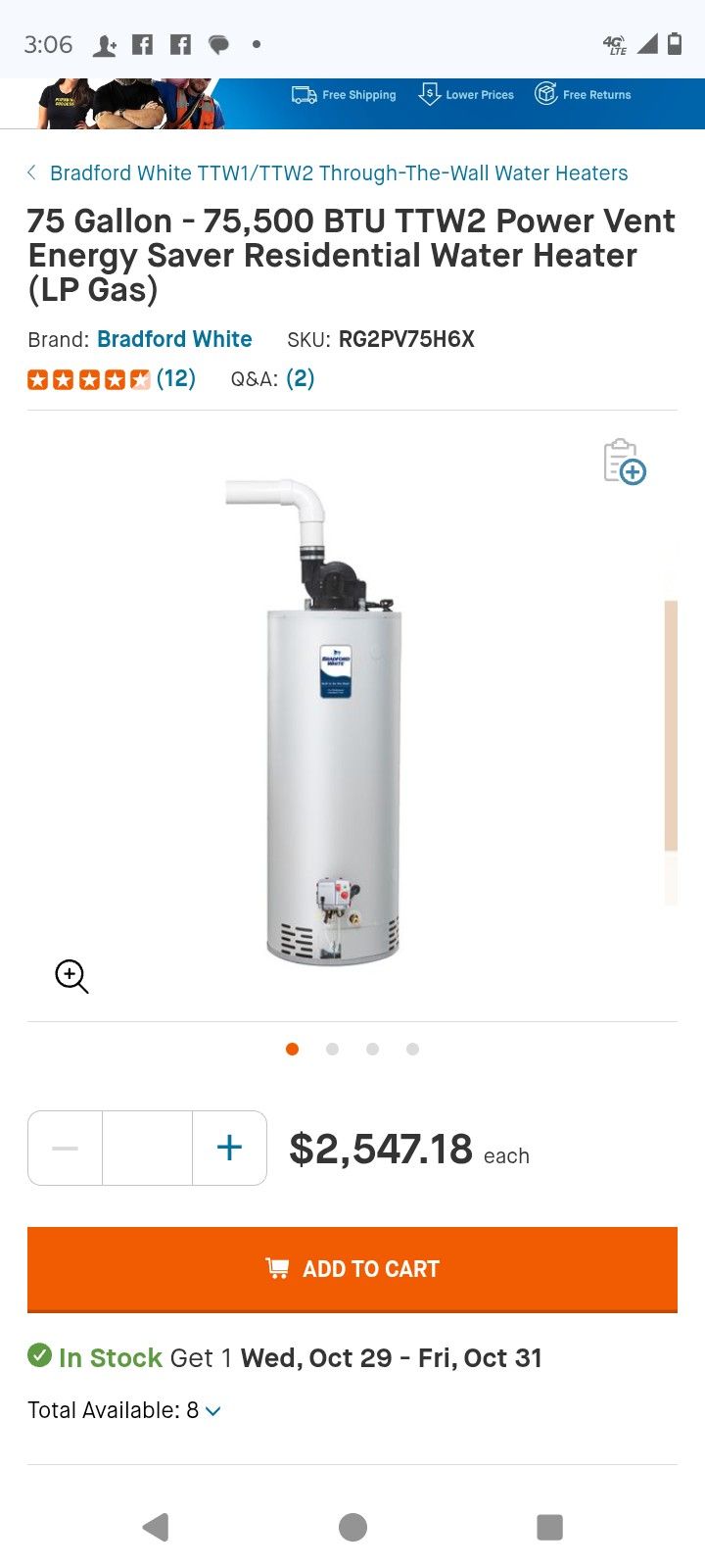 Got A Brand New 75 Gallon Gas Bradford White Hot Water Heater New