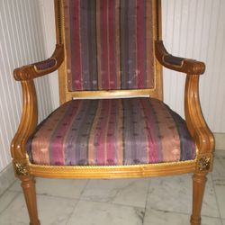 Antique Wooden Upholstered Accent  ArmChair 