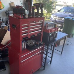 Craftsman metal toolbox with tools and accessories