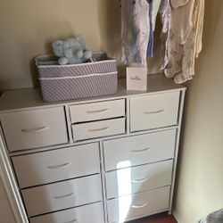 10 Drawer Dresser, Fabric Dressers for Bedroom, Modern Storage Chest of Drawer with Side Pockets for Home Entryway, Guest Room, White