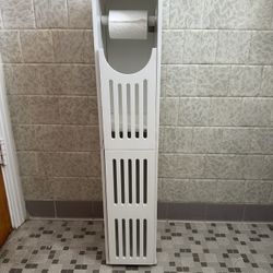 White Bamboo Toilet Paper Storage Cabinet with Storage for Small Spaces 
