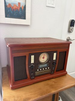 Victrola Navigator 8-in-1 Bluetooth Record Player with Built-in Speakers – 3 Speed, CD, Cassette, Radio, USB, RCA Out, Wireless, Wood