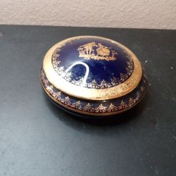 EXQUISITE Limoges France Cobalt Blue Gilted 6" Lidded Powder Box