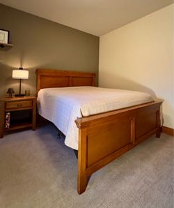 Solid Wood Queen Bed Frame + Matching Nightstand