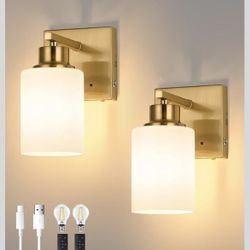 Rechargeable Wall Sconce, Gold Battery Operated Wall Sconce Set of 2 - Brand New