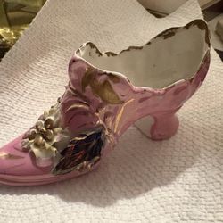 Antique Victorian Iridescent Porcelain Floral Shoe/boot 