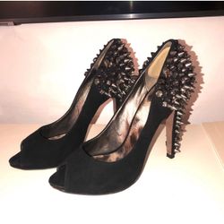 Sam Edelman Black Suede Studded Lorissa Peep -toe Pumps