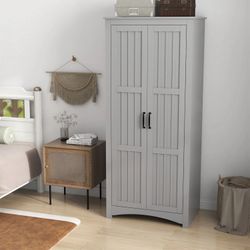 Vinform 2 Door Wardrobe Closet, Wood Armoire with 2 Shelves and Hanging Rod, Freestanding Tall Stora