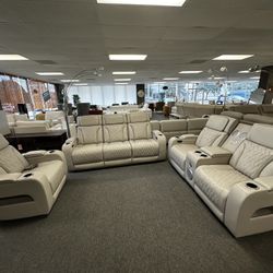 Cream Recliner Set Living Room Set With Bluetooth,cup Holder,LED Lights,port Charger,storages And Lamps🥳Same Day Delivery 🚚 $39 Down