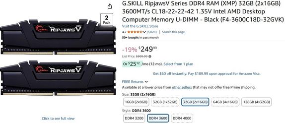 G.SKILL Ripjaws V 32GB (2 x 16GB) DDR4 3600