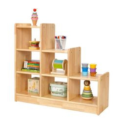 Rubber Wood 6 Cube Storage Organizer, Ladder Corner Shelf $70 