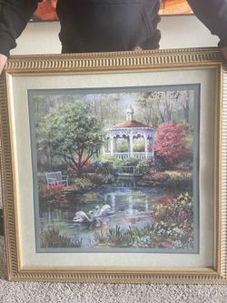 vintage swan lake oil painting