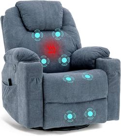 Swivel Rocker Recliner Chair - Manual Glider Rocking Recliner with Heated Massage Ergonomic Lounge Chair with 4 Pockets/Cup Holders/Remote