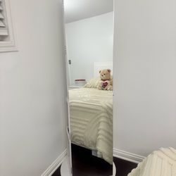 WHITE JEWELRY CASE/FULL BODY MIRROR - EXTRA STORAGE IN THE BACK + comes with key!!!