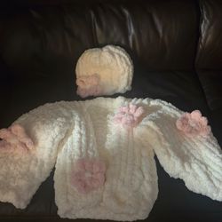 Kids handmade cardigan and hat set!