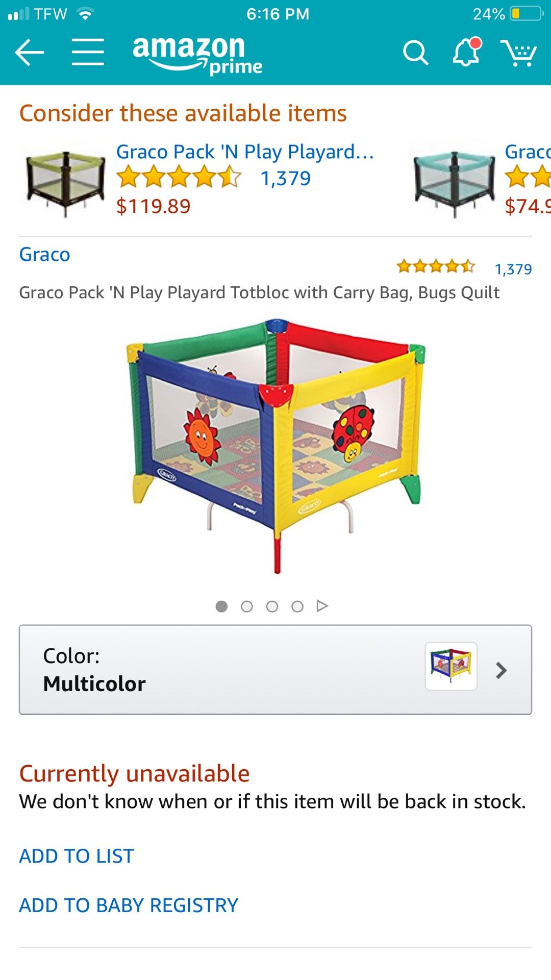 Graco Pack 'N Play Playard Totbloc with Carry Bag, Bugs Quilt