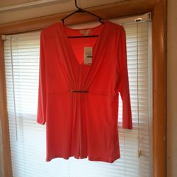 Brand New Michael KORS Hot Coral Shirt With Tag Size Large 