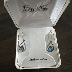 Beautiful Sterling Silver Earrings With Turquoise For Sale
