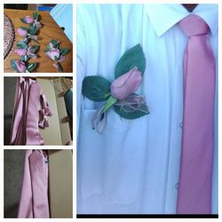 5 Dusty Rose Boutonnieres  And 5 Ties 1 Bow Tie