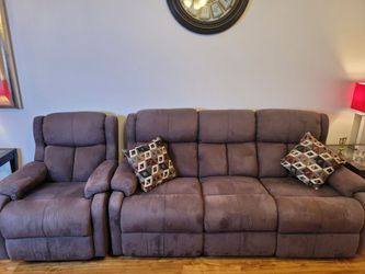 Gray Microfiber Reclining Sofa and Armchair Set Rooms To Go Like New - Pick up in Brickell area