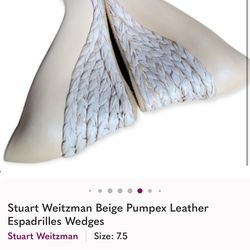 Stuart Weitzman Beige Pumpex Leather Espadrilles Wedges