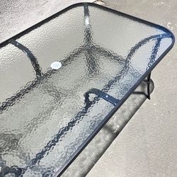 Brand New $70 Large Outdoor Patio Metal Table 59x36x28 Inches Tempered Glass w/ Umbrella Hole