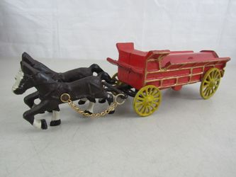 Vintage Cast Iron Clydesdale Horse Drawn Beer Wagon 14" Length